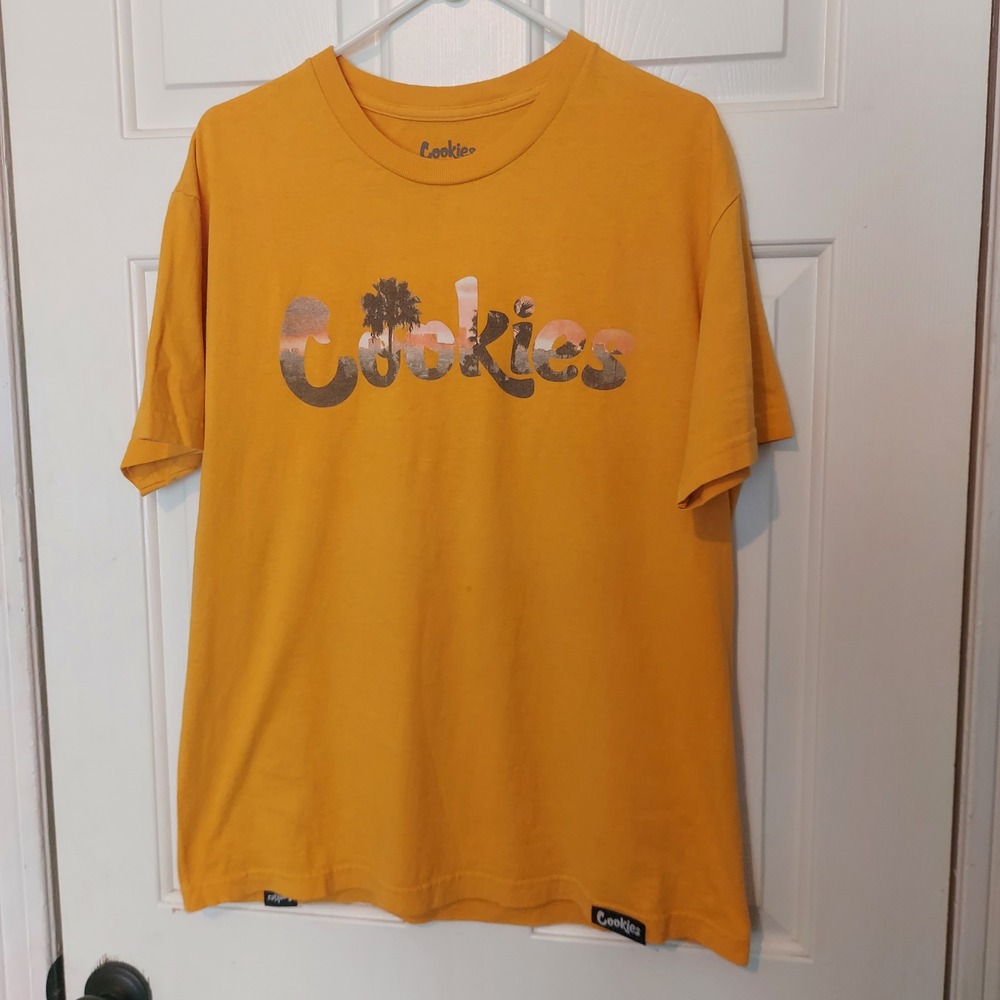 Cookies SF Mens Mustard Yellow Graphic Logo Palm Tree Sunset T-Shirt Large